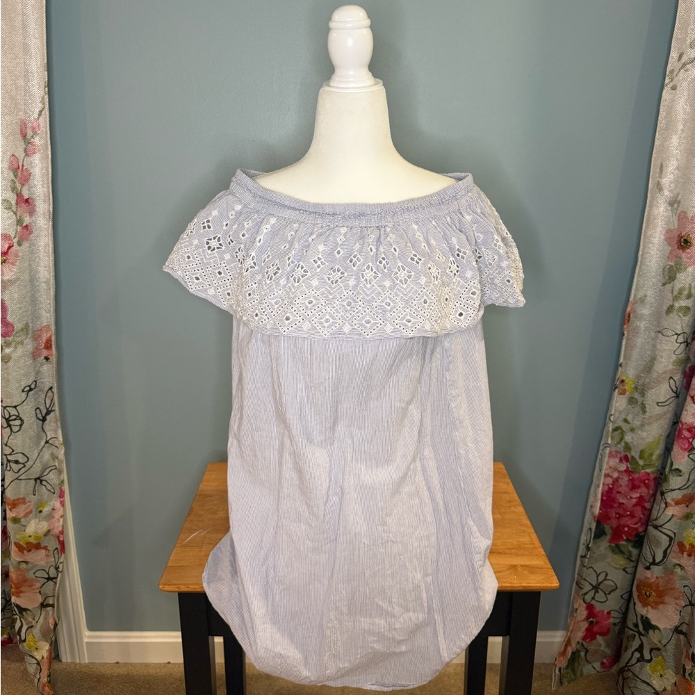 LOFT Off-Shoulder Cotton Dress - Light Blue